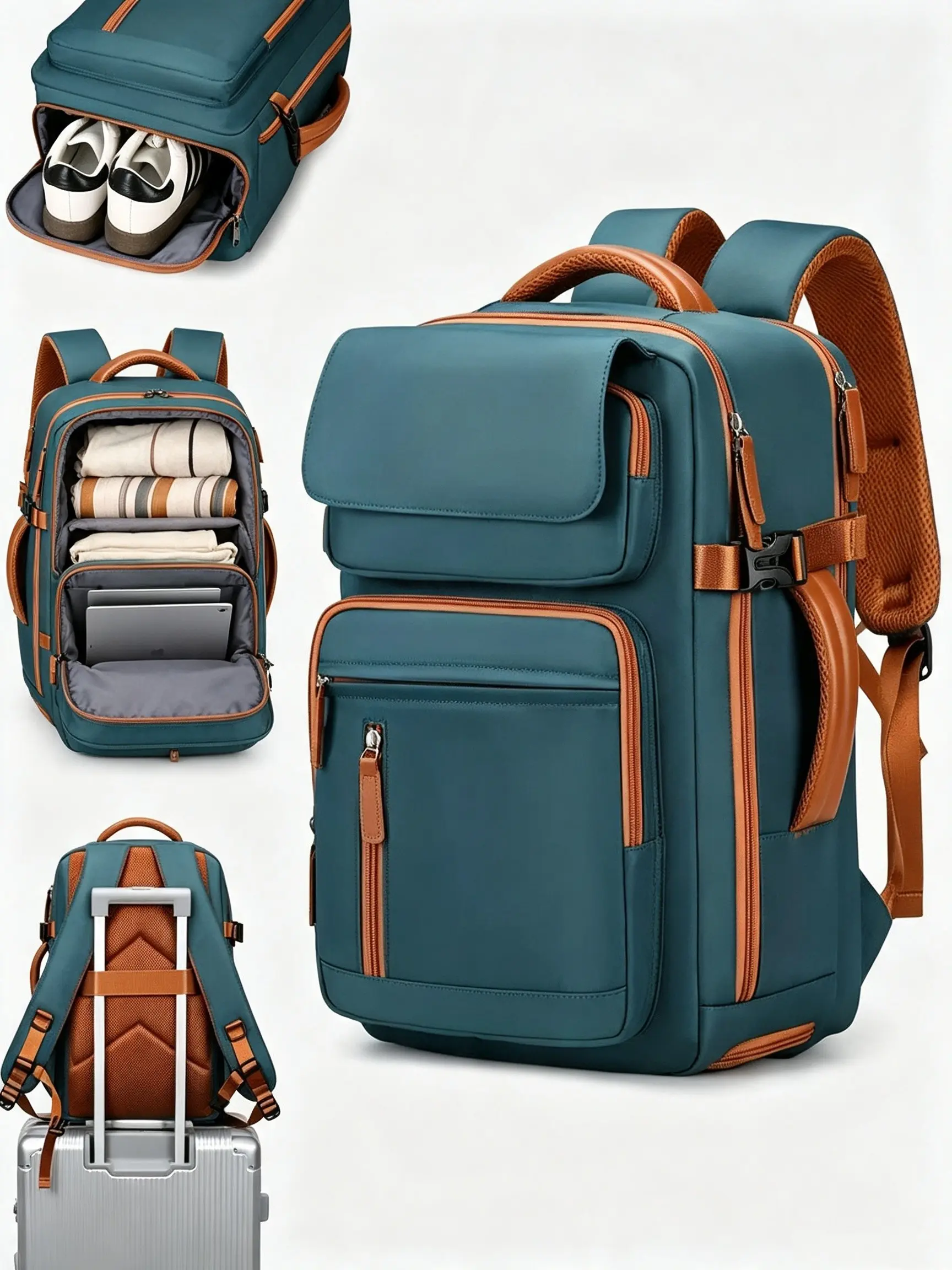 Business Smart Backpack Waterproof for 15.6 Inch Laptop, Shoe Compartment, Luggage Strap, Durable Travel Backpack, New Condition, Waterproof Work Backpack