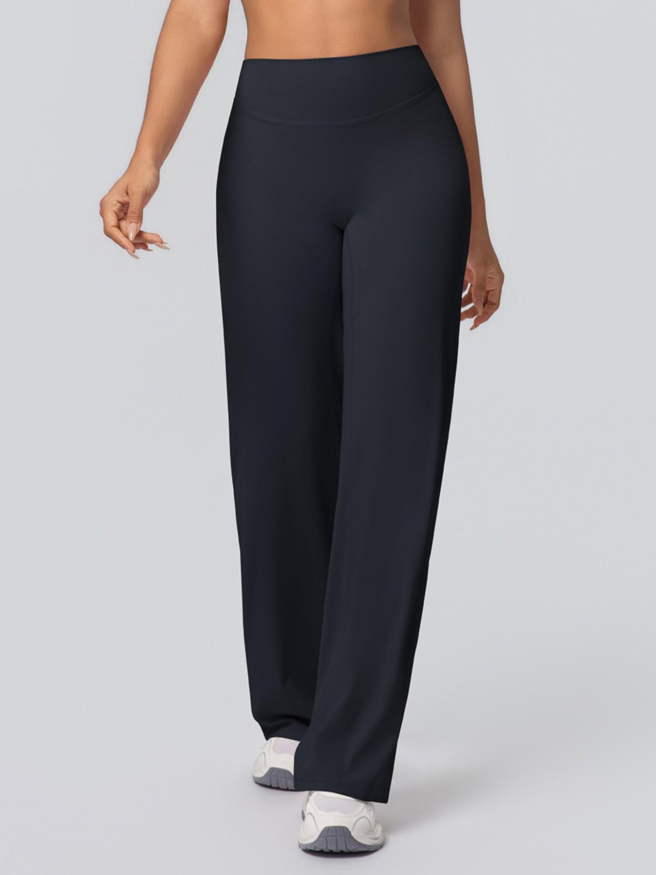 Women's High Waist Wide Leg Yoga Pants, Peach Butt Long Straight Leg Workout Pilates Fitness Quick-Dry Gym Wear, Polyester + Elastane, Athleisure Pants