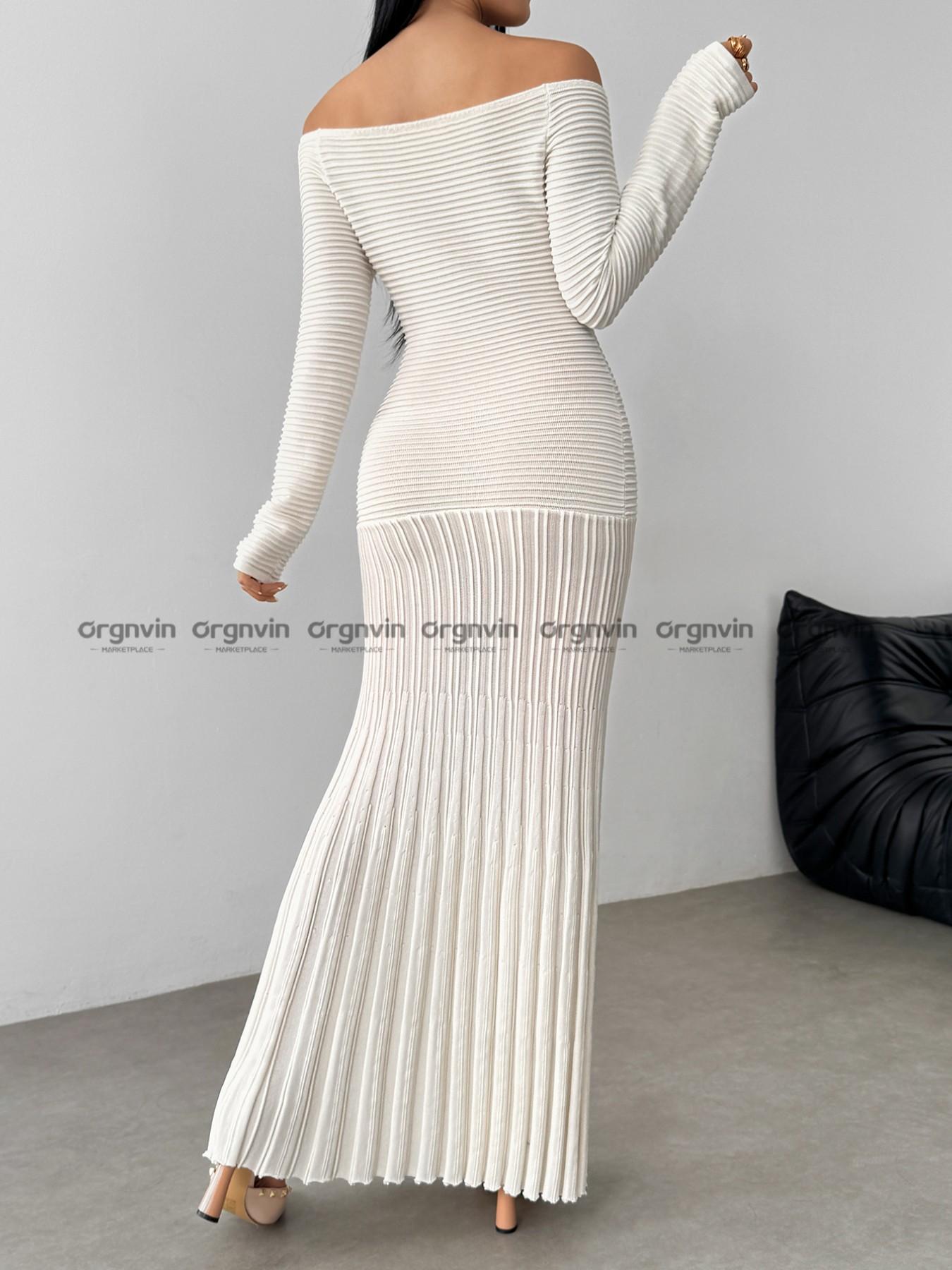 Elegant Women's Fall Winter Party Dress, Ruffled Long Skirt, Fashionable One Shoulder Knit Dress, Slim Fit, Chic and Stylish