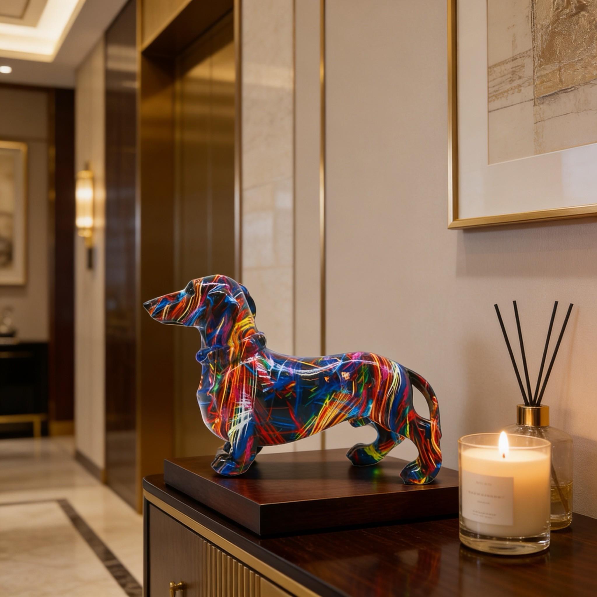 Creative Colorful Sausage Dog Resin Statue, Modern Art Sculpture, Bookshelf Decor, Home Living Room Office Cabinet Desktop Decoration