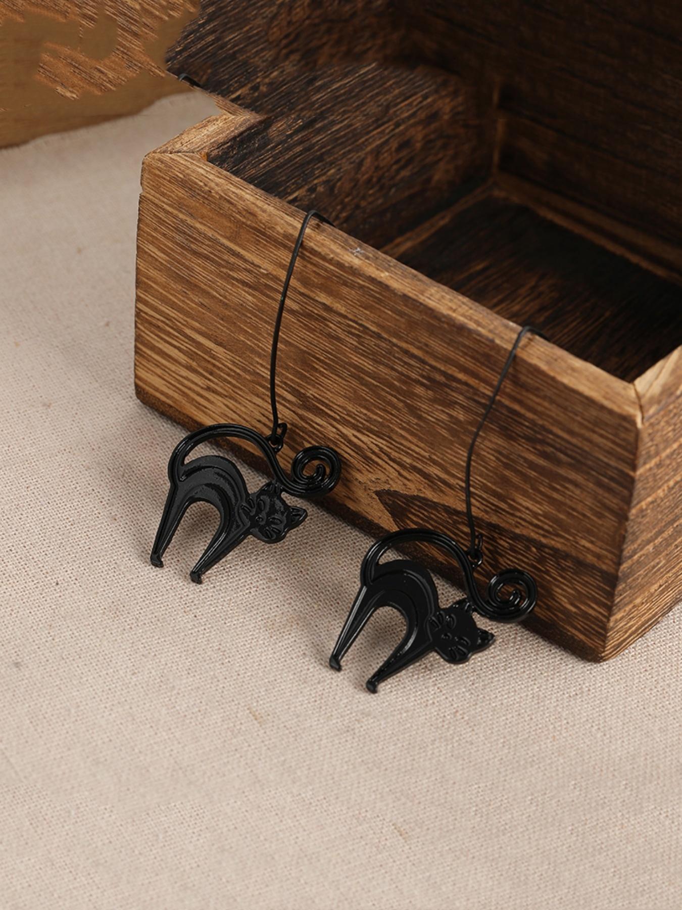 Creative Retro Black Cat Pendant Earrings, Personalized Earrings Accessories for Holiday Parties, Cute Jewelry