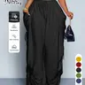【Black Friday】Women's Casual Solid High Waist Wide Leg Pants, Side Drawstring Loose Long Pants, Large Pockets, All Seasons Fashion Office Wear Women's Clothing, Bottoms