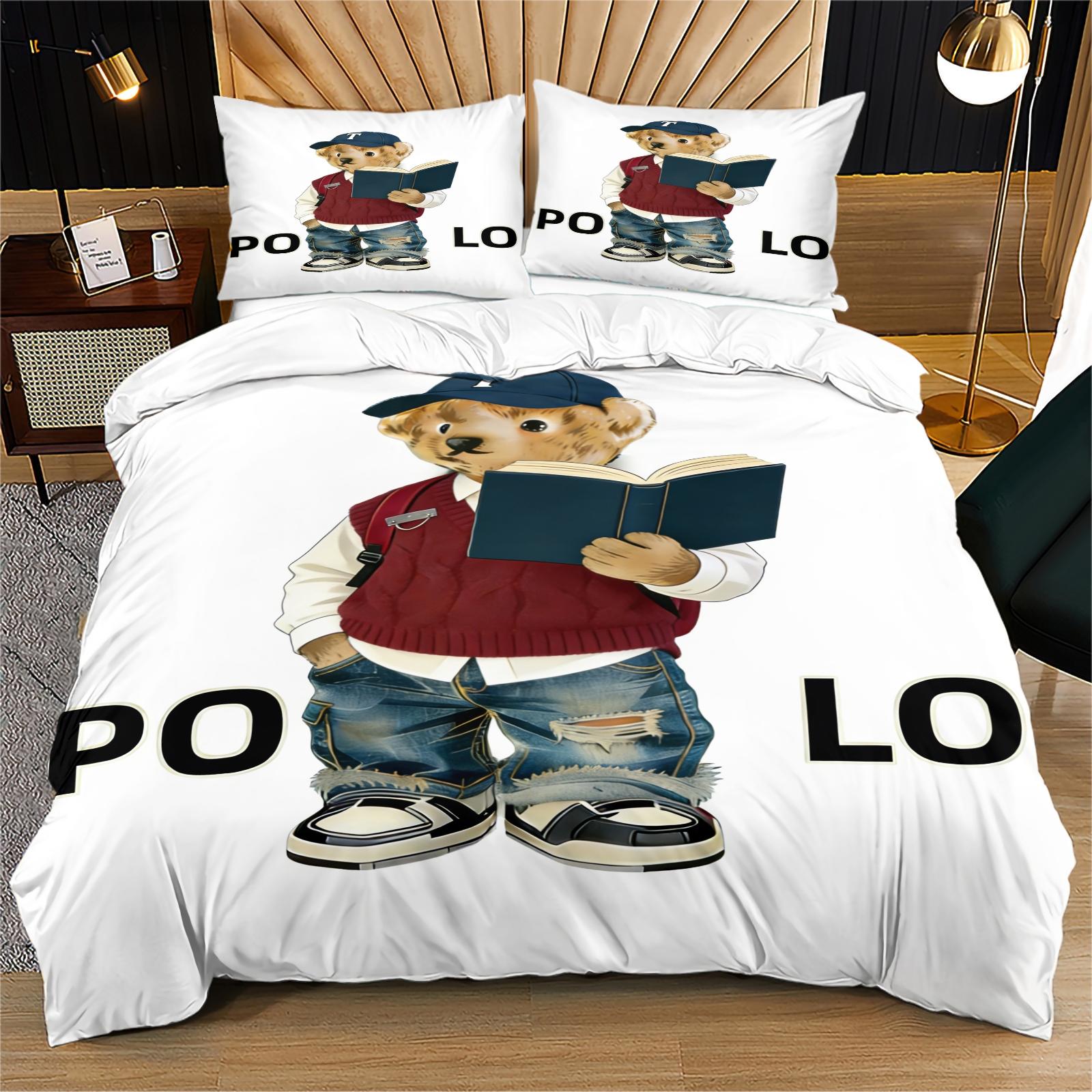 Red sweater bear print duvet cover set, includes 1 duvet cover and 1 or 2 pillowcases, excluding duvet insert and pillow inserts, suitable for bedroom or dormitory bedding sets, ideal for gifting or personal use