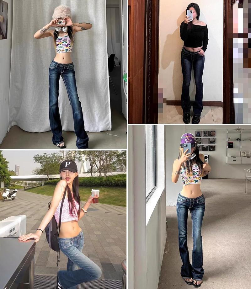 Vintage Aesthetic Wide Waistband Button-Up Fitted Low-Rise Washed Skinny Jeans, Casual Simple Versatile Women's Denim Pants,Casual Distressed Slim Fit Flare Leg Jeans