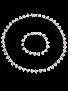 2Pieces/Set 10mm Love Heart Shape Chain Necklace and Bracelet Men or Women Hip Hop Iced Out Bling Bling Chain Necklace and Bracelet Fashionable Elegant Jewelry Set Fashion Set Jewelry Valentines Gift