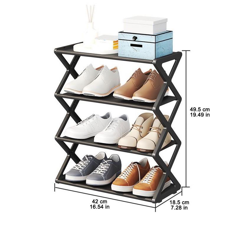 4 Layer Simple Shoe Rack, Shoe Shelf Organizer, Stackable Space Saving, Living Room Bedroom Universal Storage, Easy Assembly, 5 Colors, 2 Styles, Shoe Rack Organizer