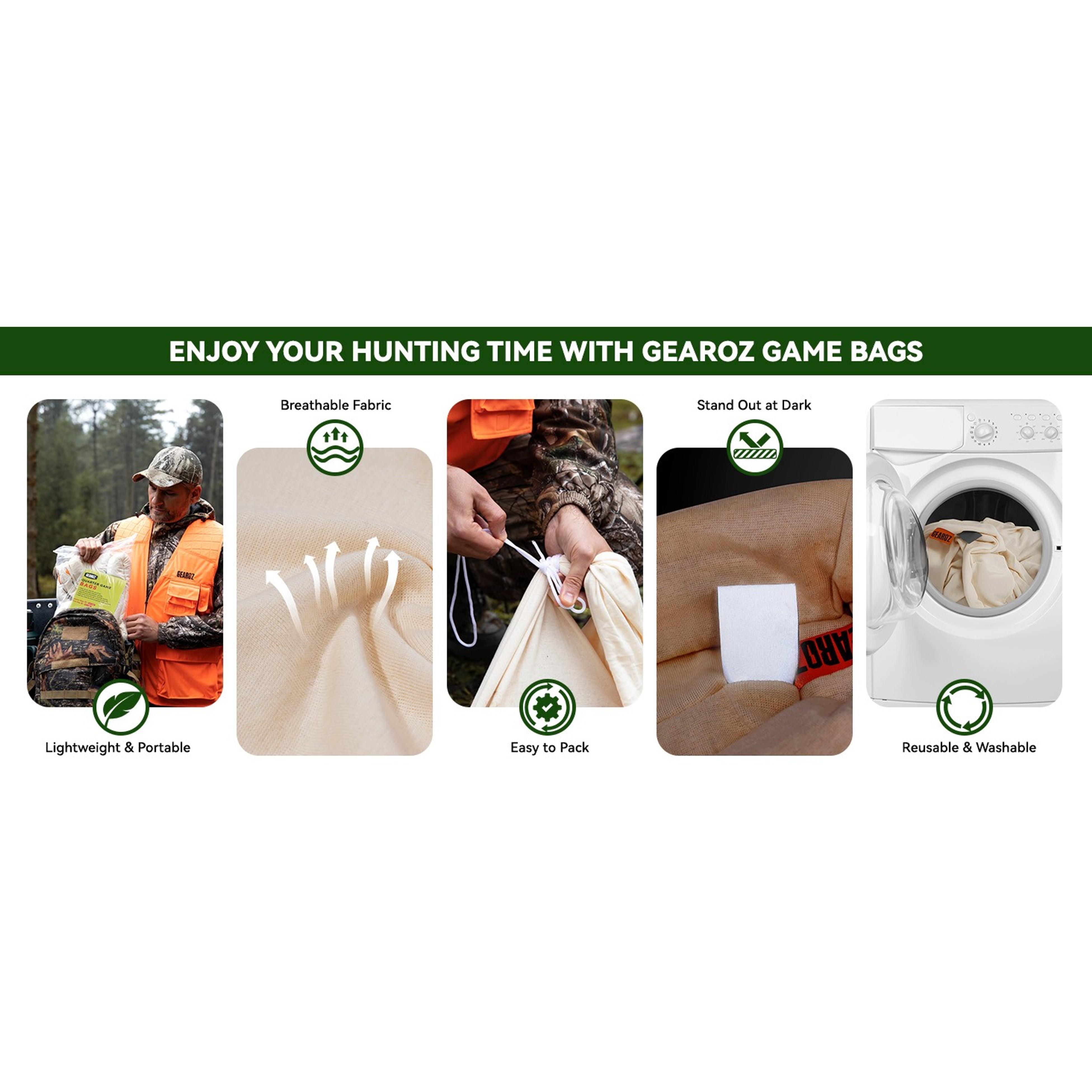 5-Pack Reusable Rolled Heavy Duty Elk Hunting Game Bags – Large Meat Quarter Bags for Elk, Caribou, Deer & Moose – Includes 4x 48" and 1x 28"