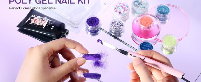 MOROVAN Poly Gel Nail Kit Set: With Nail Lamp and Drill 20 Glitter Colors Best Gift For Her Complete Poly Gel Nail Kit For Beginners With Everything Professional Poly Extension Gel Nail Kit For Salon Quality