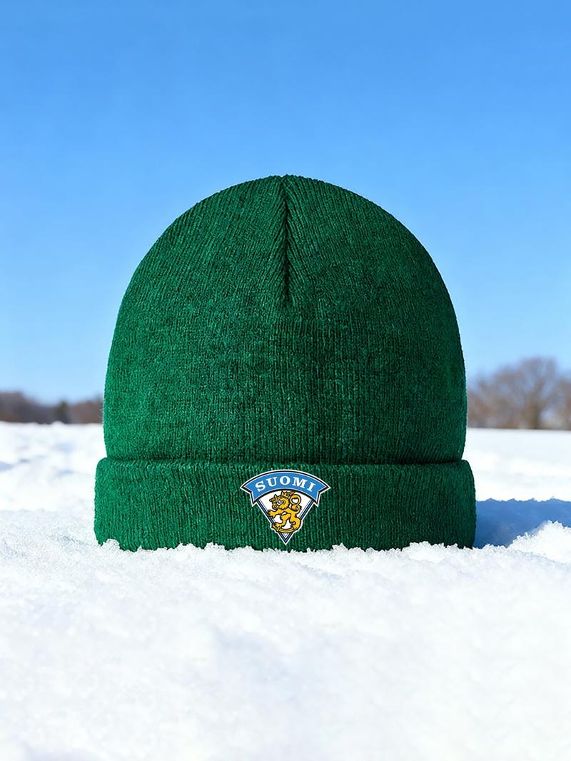 Winter Warm Knit Beanie Hat with Finnish Lion Emblem Print for Outdoor Sports Activities and Casual Wear Designed for Adults Winter Season Cold Weather Protection for Holiday Gifts Christmas and New Year Celebrations Winter Accessories