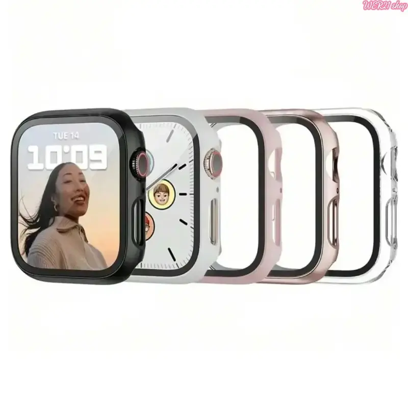 5 Pack 2 in 1 Apple Watch Case With Tempered Glass Screen Protector, Full Coverage Anti-Scratch Shockproof PC Bumper Frame Cover, Multi-Color Smart Watch Accessory