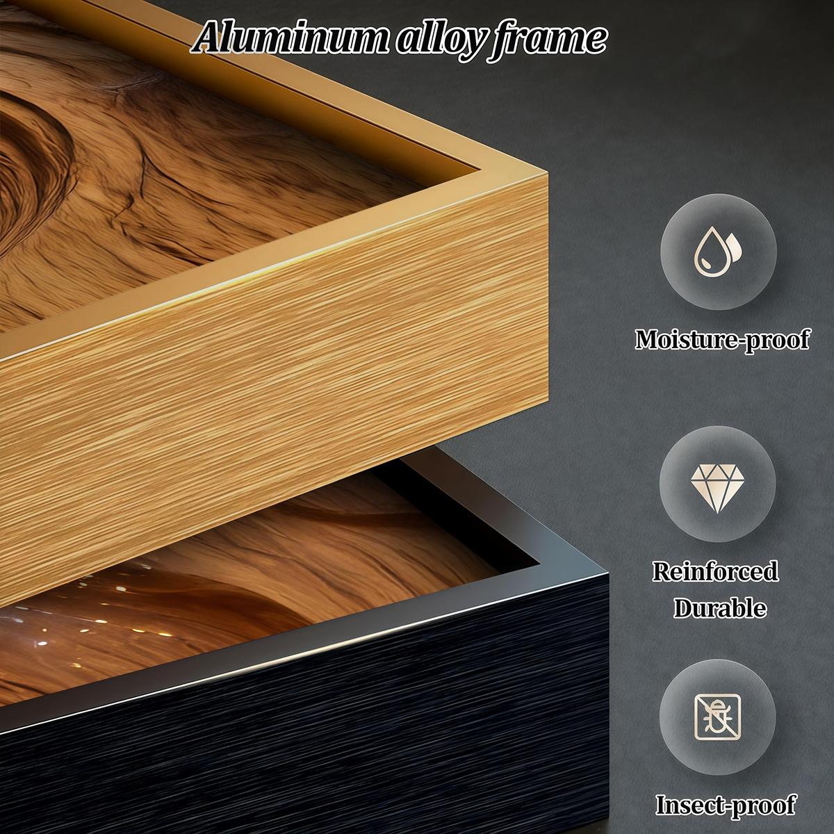 3 Counts Aluminum Alloy Framed Painting, Abstract Wood Texture And Golden Spark Art Pictures, Home Decoration For Living Room, Bedroom, Office, Restaurant, Hallway Wall Decor, Odorless Print Artwork, Luxury Perfect Gift For Friends And Family