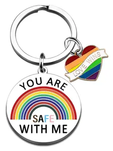 Lesbian Pride Theme Gift, Rainbow Keychain, Lgbtq Gift, Cute Cartoon Characters, Round Shape, All Seasons, for Men, Women, Couples