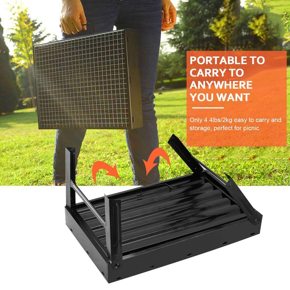COZYVERSE Portable Charcoal Grill, Foldable BBQ Grill Kit Easy to Carry, Mini Tabletop Grill for Outdoor Camping, Patio and Picnic, 17”*3”*11” bbq tool grill box,Father’s Day Gift