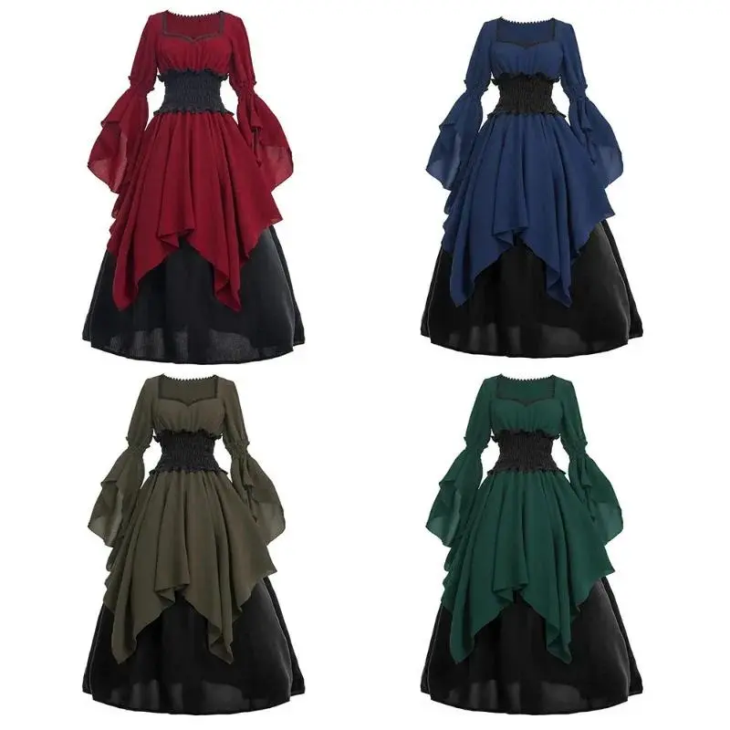 Halloween Women Dress Costumes for Women Long Sleeve Medieval Vampire Cosplay Vintage Long Sleeve Elegant Bandage Dress