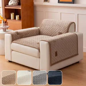 Solid-color plush sofa cover, Pet Friendly Non Slip couch cover, Soft Washable Furniture Protector, Quilted Couch Pad for Accent Chair, Single Piece Armchair Cover.