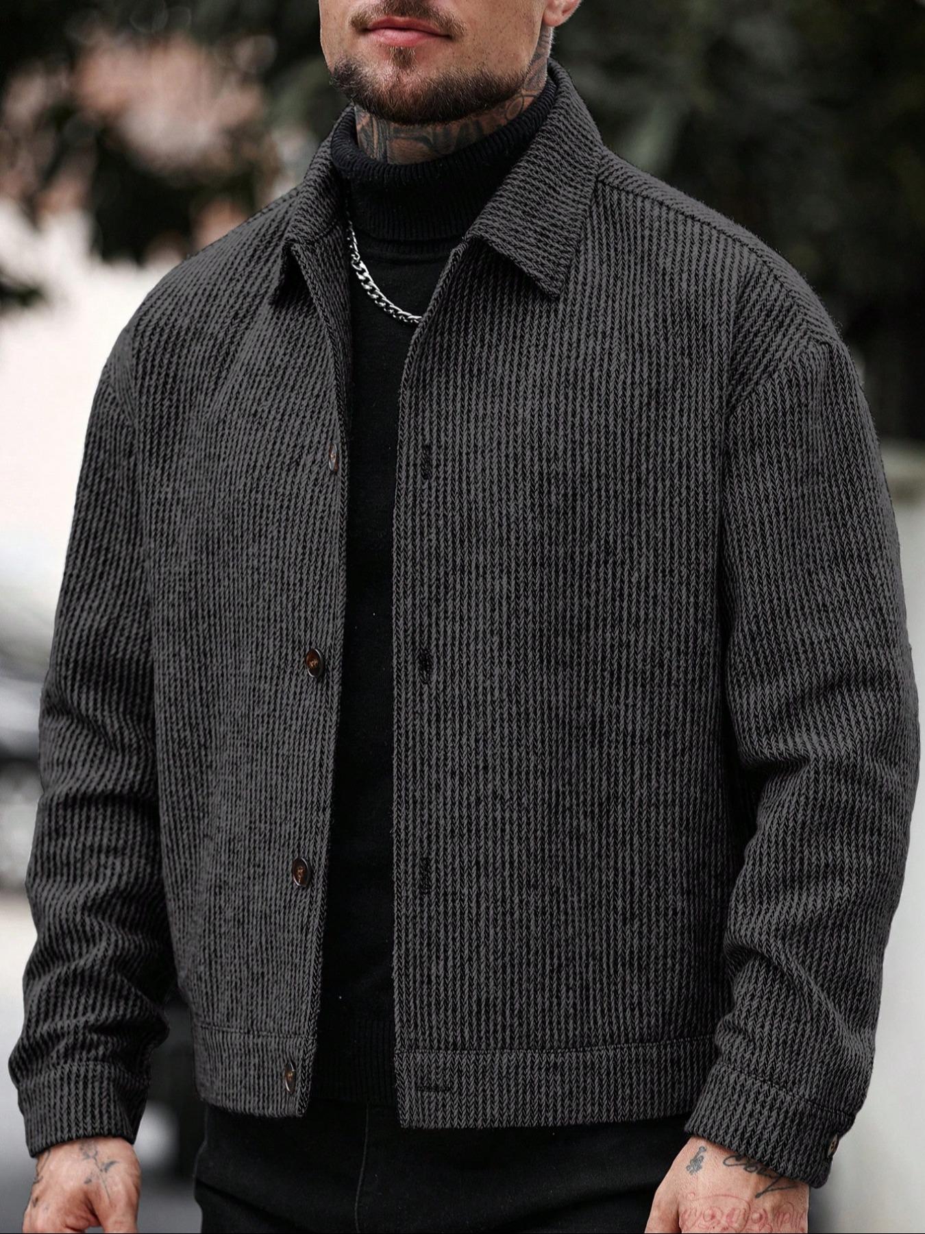 Men's Long Sleeve Loose Fit Woolen Jacket Coat, Casual Jackets, Fashion Casual Design, Suitable for Work or Outdoors, Lightweight Outerwear