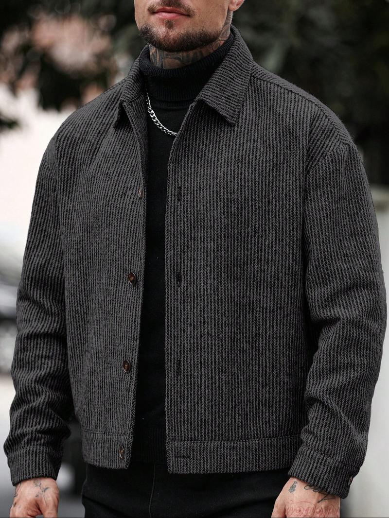 Men's Long Sleeve Loose Fit Woolen Jacket Coat, Casual Jackets, Fashion Casual Design, Suitable for Work or Outdoors, Lightweight Outerwear Men's Long Sleeve Loose Fit Woolen Jacket Coat, Casual Jackets, Fashion Casual Design, Suitable for Work or Outdoors, Lightweight Outerwear