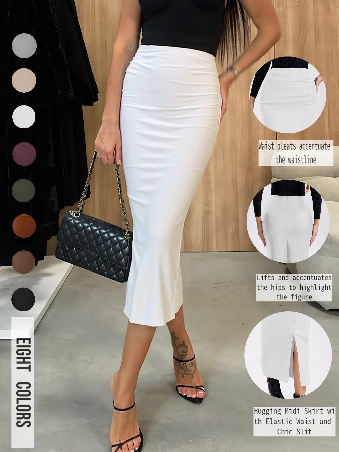 Women's Solid Color PU Leather Skirt, Fashionable Casual Skirt for Daily Outdoor Wear, Ladies Bottoms for All Seasons