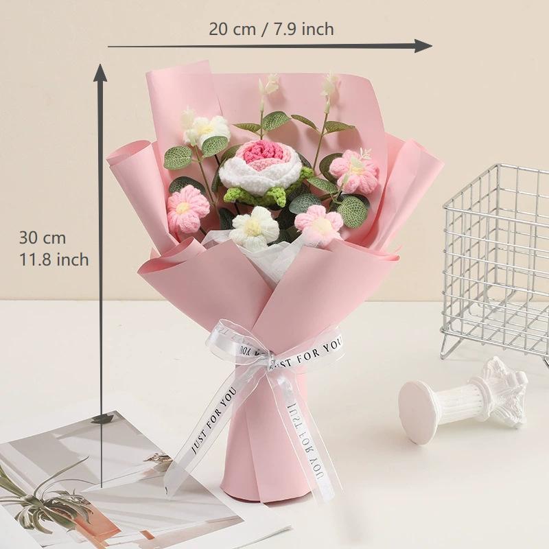 Artificial Flower Bouquet Gift, Handmade Crochet Artificial Flowers, Perfect for Wife, Girlfriend, Mother, Wedding, Birthday, Valentine's Day, Home Decor