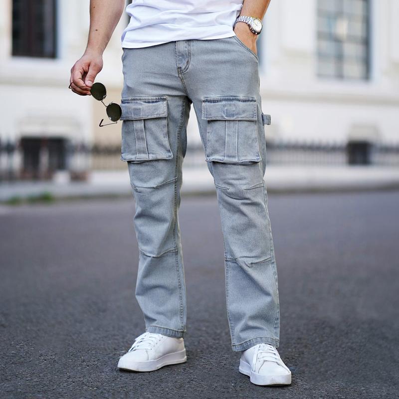 GINGTTO Men's Jeans Stretch Baggy Wide Leg Denim Pants Hip Hop Streetwear Carpenter Jean with Cargo Pockets