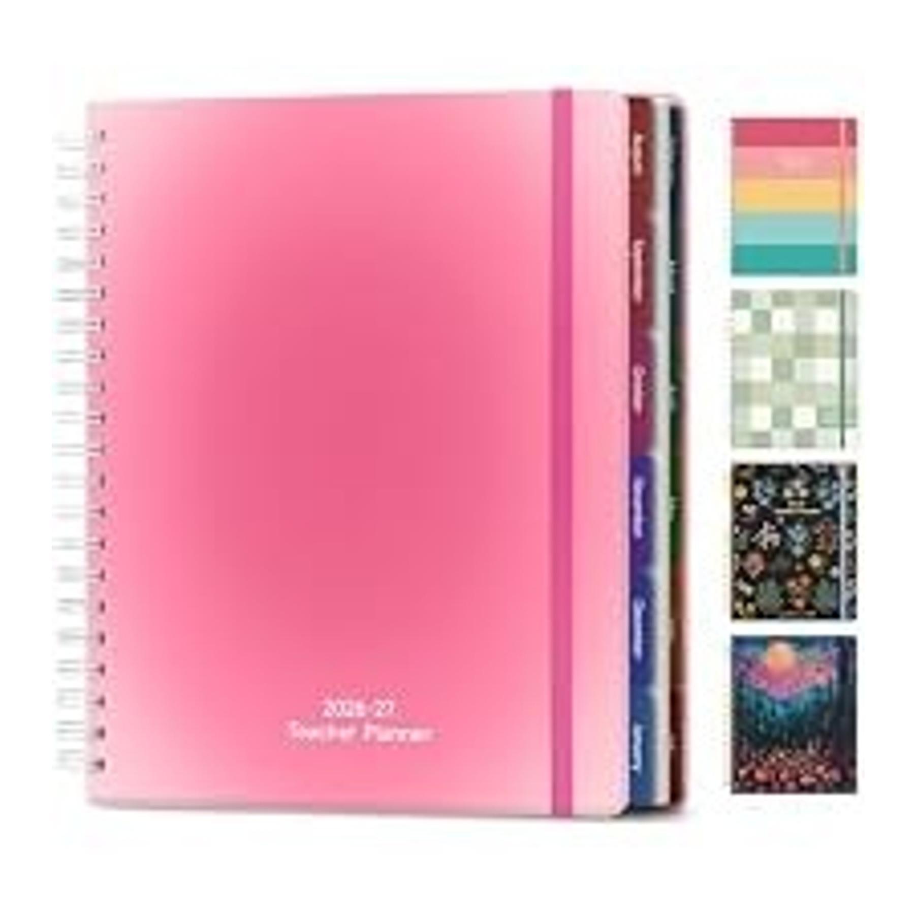 Hardcover Spiral Notebook Journal for Women & Men, Cute 5 Subject Notebook College Ruled for School & Work, Pink Journaling Notebooks with Removable Dividers Tabs, 8" x 10", 300 Pages, Bows