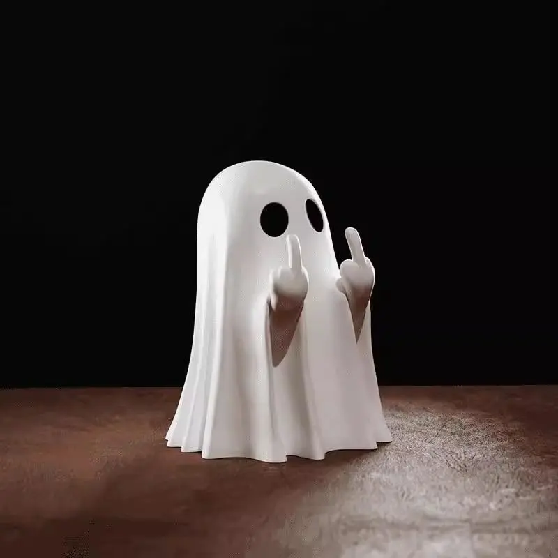 Weirdcore Aesthetic Middle Finger Ghost Resin Figurine Quirky Desk Ornament Sarcastic Office Room Decor Edgy Statement Piece Funny Gag Gift For Coworker White Elephant Holiday Present
