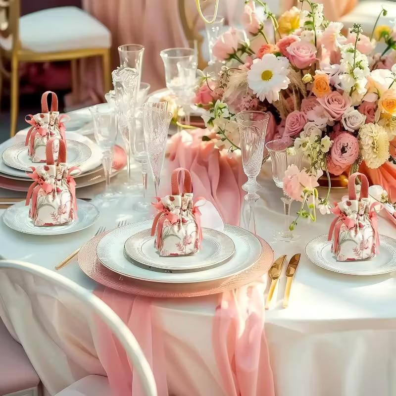 10 Piece Floral Drawstring Bags, Jewelry Packaging Pouches, DIY Craft Supplies, Earrings Rings Necklaces Bracelets Storage, Party Gifts