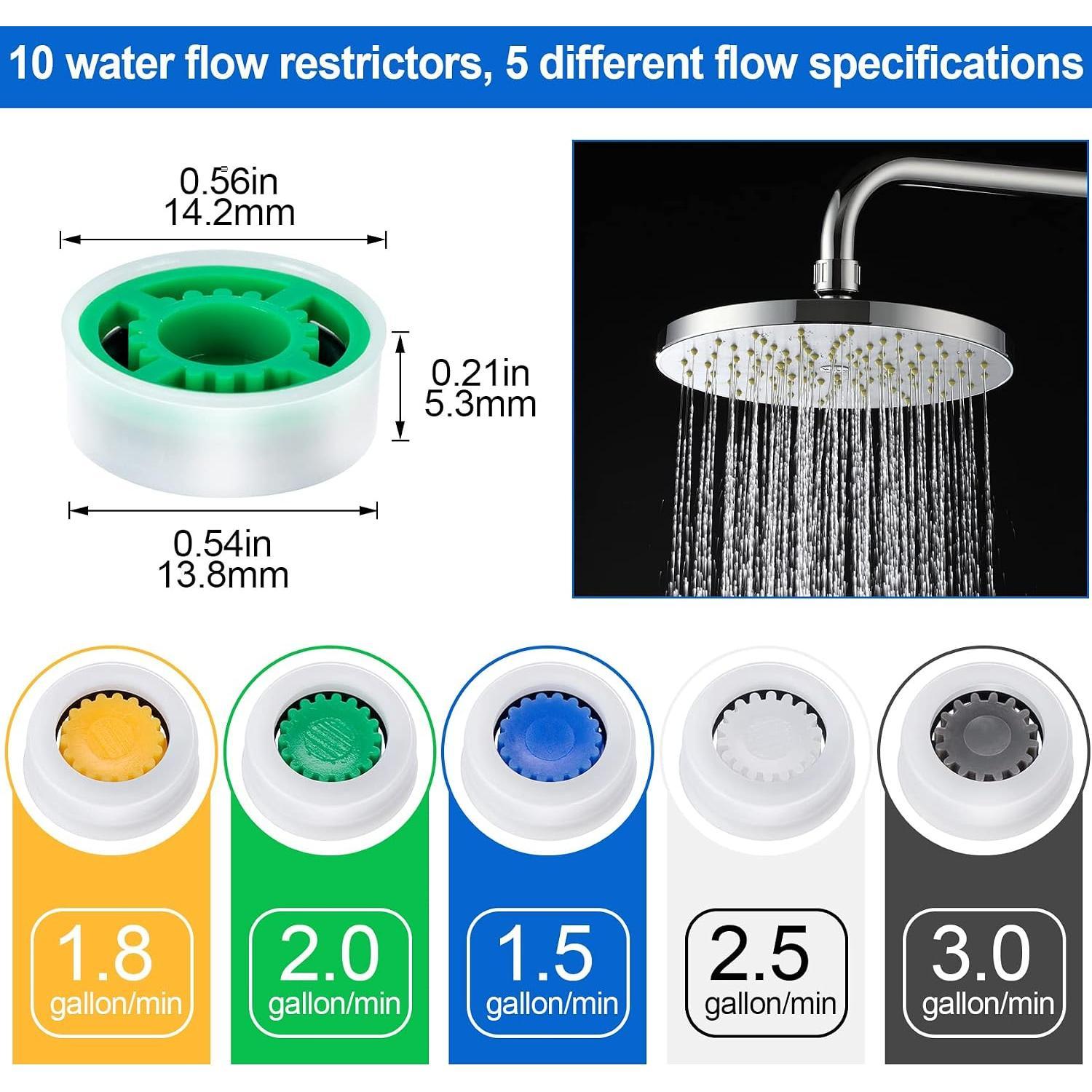 10 count Shower Flow Reducer Limiter, gpm 1.5 1.8 2.0 2.5 3.0 | Water Saver Adapter Set for Handheld Shower, Bathroom, Toilet (0.56x0.54 x 0.21inch)