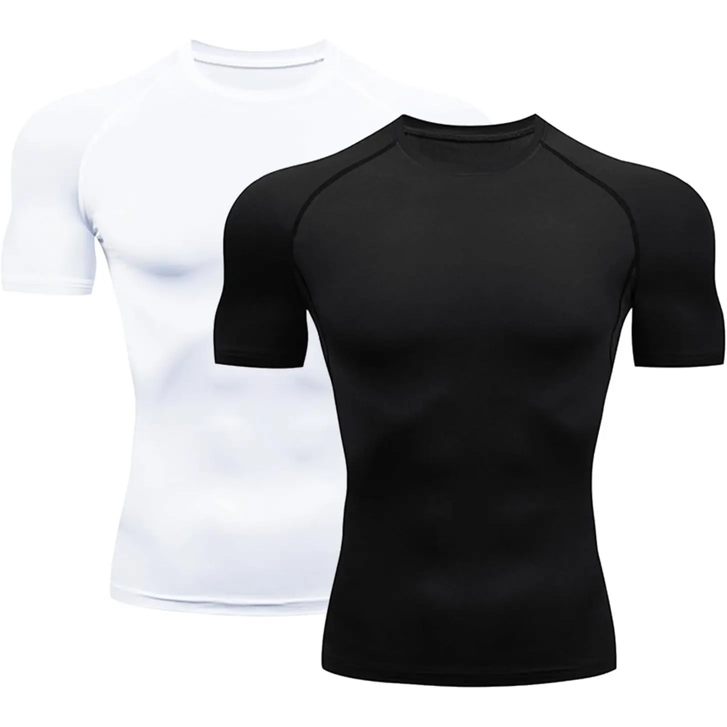 Men's Quick Dry Round Neck Seamless Stitch Compression Shirts - Short Sleeve Athletic Baselayer Undershirts, Muscle Tops, Fitness Training Clothes, Male Clothing for Football, Gym