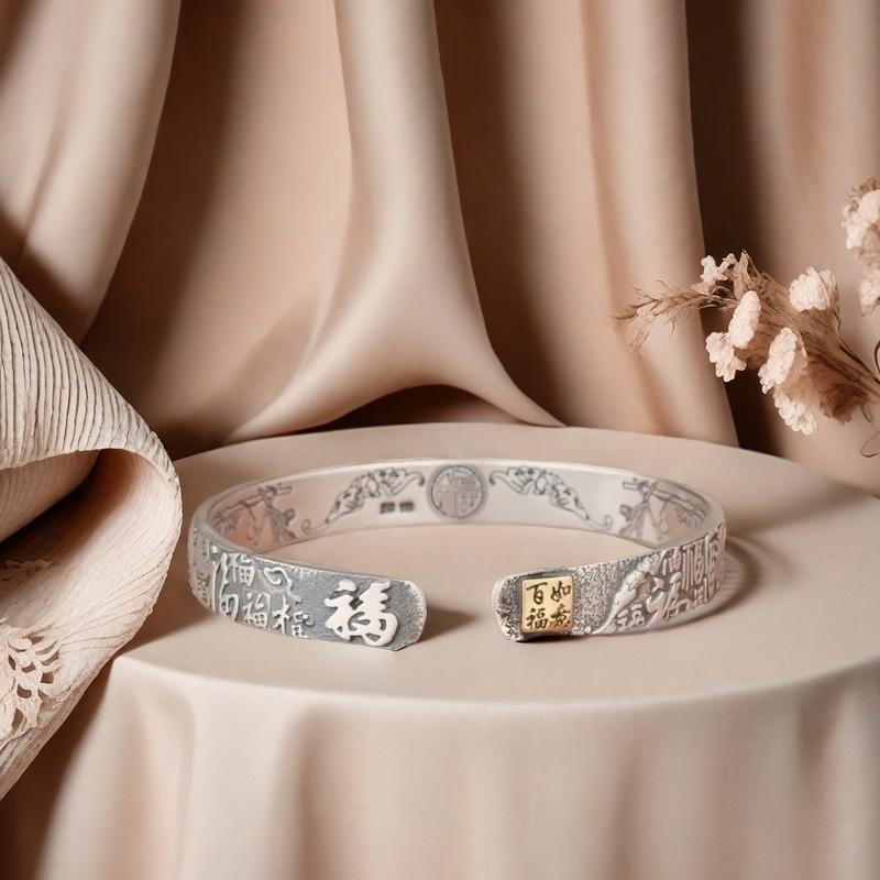 Solid Silver s925 Bangle Sterling Silver bangle Men's open bangle can be freely adjusted size send boyfriend send Dad birthday holiday gift Silver weight 31 g /1.09 oz