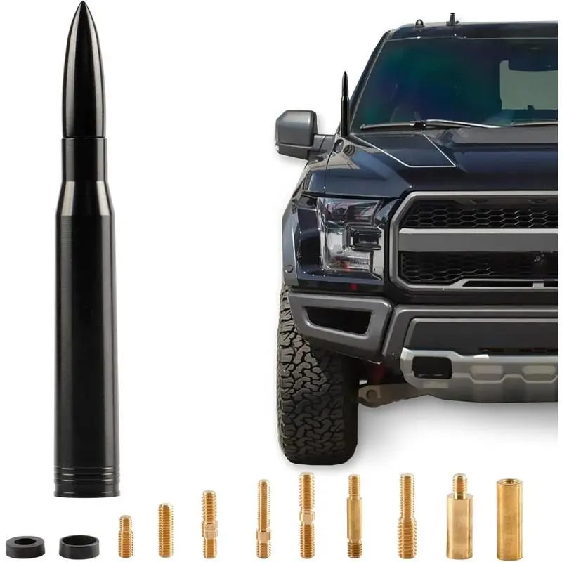 Black 50 Cal American Bullet Antenna, Anti-Theft Vehicle Accessory with Connectivity Boost, 0.8x0.8x5.5in Hood/Roof Mount for Trucks & Cars, Compatible with Ford F-Series, Super Duty, Raptor, Mustang, Vehicle Accessories, 0.8X0.8x5.5"