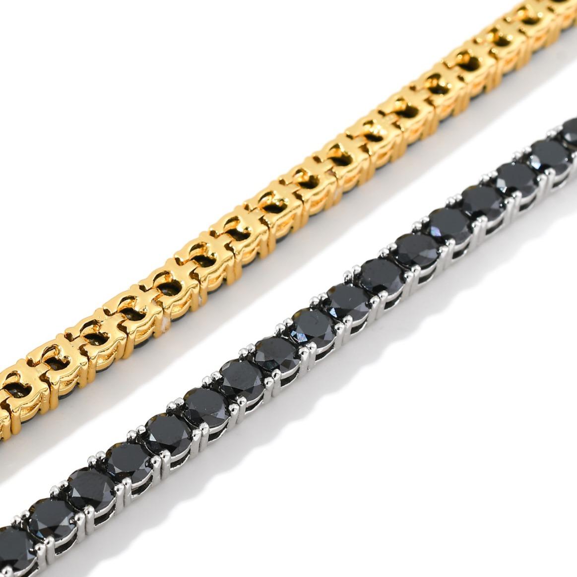 Black Moissanite Tennis Chain Hip Hop Jewelry Black Plated  Out Tennis Bracelet Necklace for Men Women, Luxury Bling Diamond Look, Gift for Him Her, Birthday Anniversary Father's Day