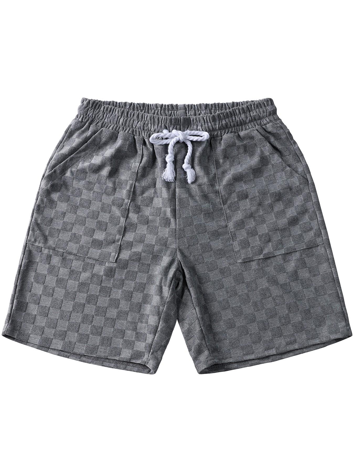 Men's Waffle Check Casual Shorts, Breathable Skin-Friendly Loose Fit Straight Leg Five-Quarter Pants, Daily Commute Versatile Beachwear