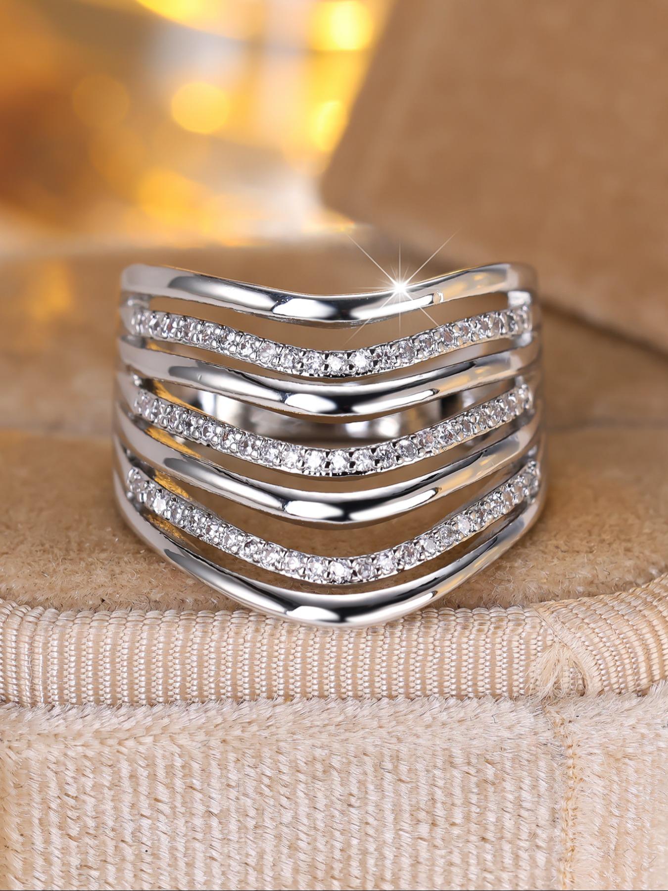 Exquisite Multi-layer Engagement Ring - Fashion Synthetic Zirconia Stackable Rings for Women & Girls, Perfect for Wedding Jewelry Engagement Ring, Daily Wear Anniversary Valentine's Day Gift