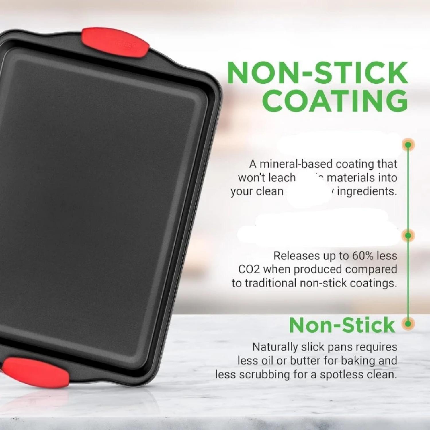 Non-stick Kitchen Oven Baking Pan, 3 Counts/set Rectangular Baking Cake Pan with Handle, Commercial Grade Restaurant Quality Baking Tray, Black