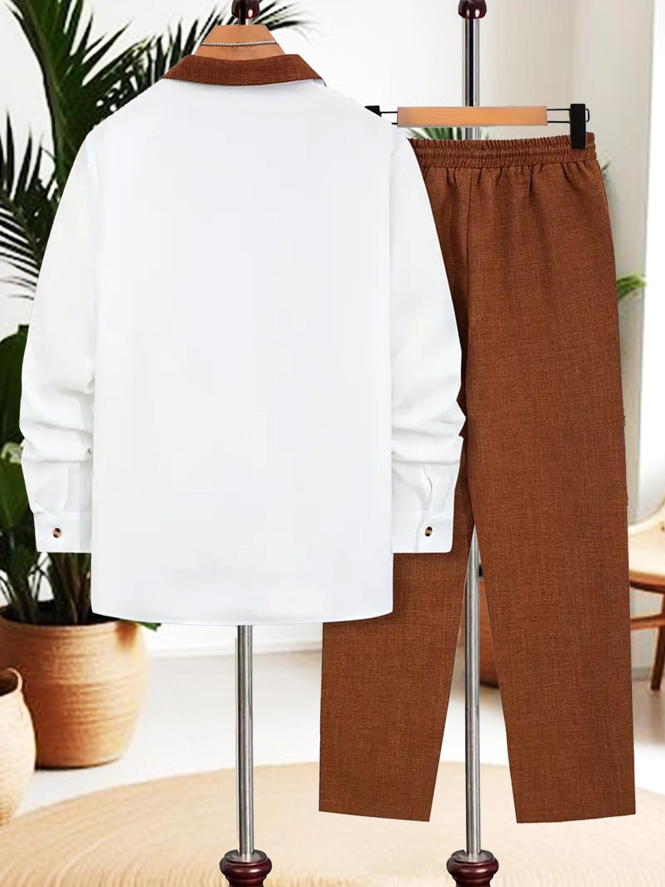 Men's 2 Piece Lounger Button Up Long Sleeve Shirt Matching Pants Loungewear Casual Fashion Style Suitable for Outdoor Wear, Beach Vacation, Travel and Other Outdoor Activities