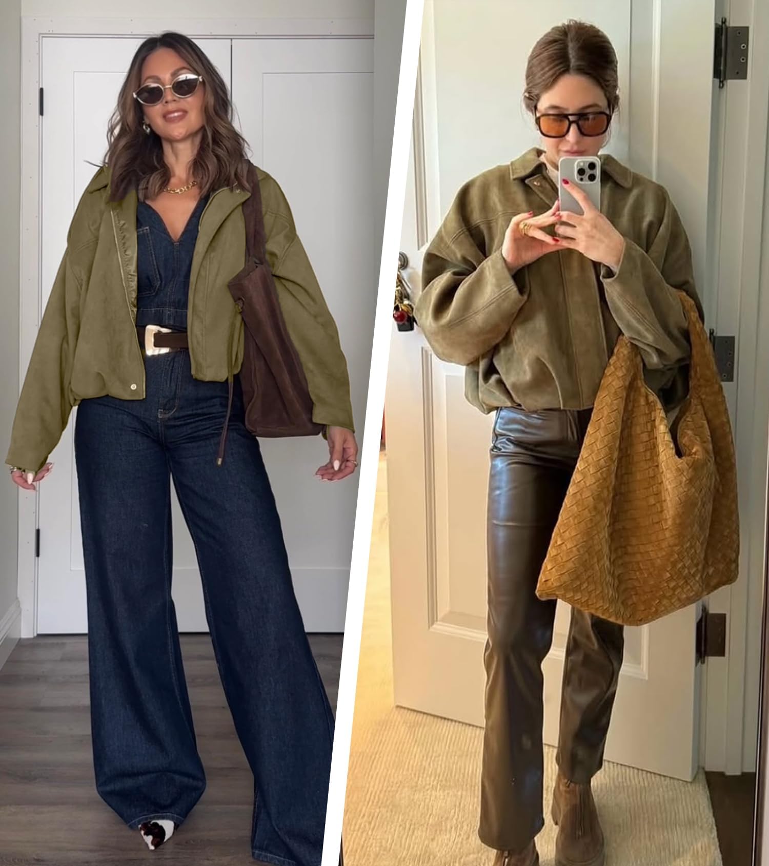 Buenoble Women's Faux Suede Bomber Jackets Cropped Fall Winter Lapel Motorcycle Coats Streetwear Outerwear with Pockets Tops Womenswear Basic Brown Casual Long Sleeve