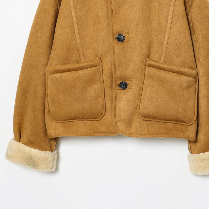 Women's Two-Sided Jacket Camel Wool & Cream Faux Fur, Stand Collar with Pockets, Vintage Winter Layered Fashion Coat Outerwear