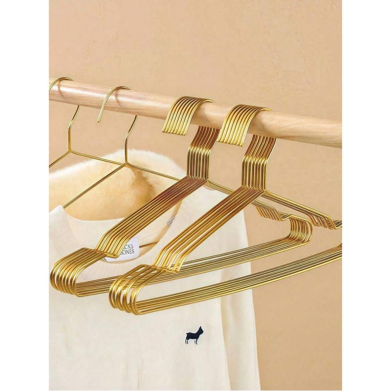 Premium Golden Metal Hangers (Set of 10) - Non-Slip, Durable & Slim Space-Saving Closet Organizers