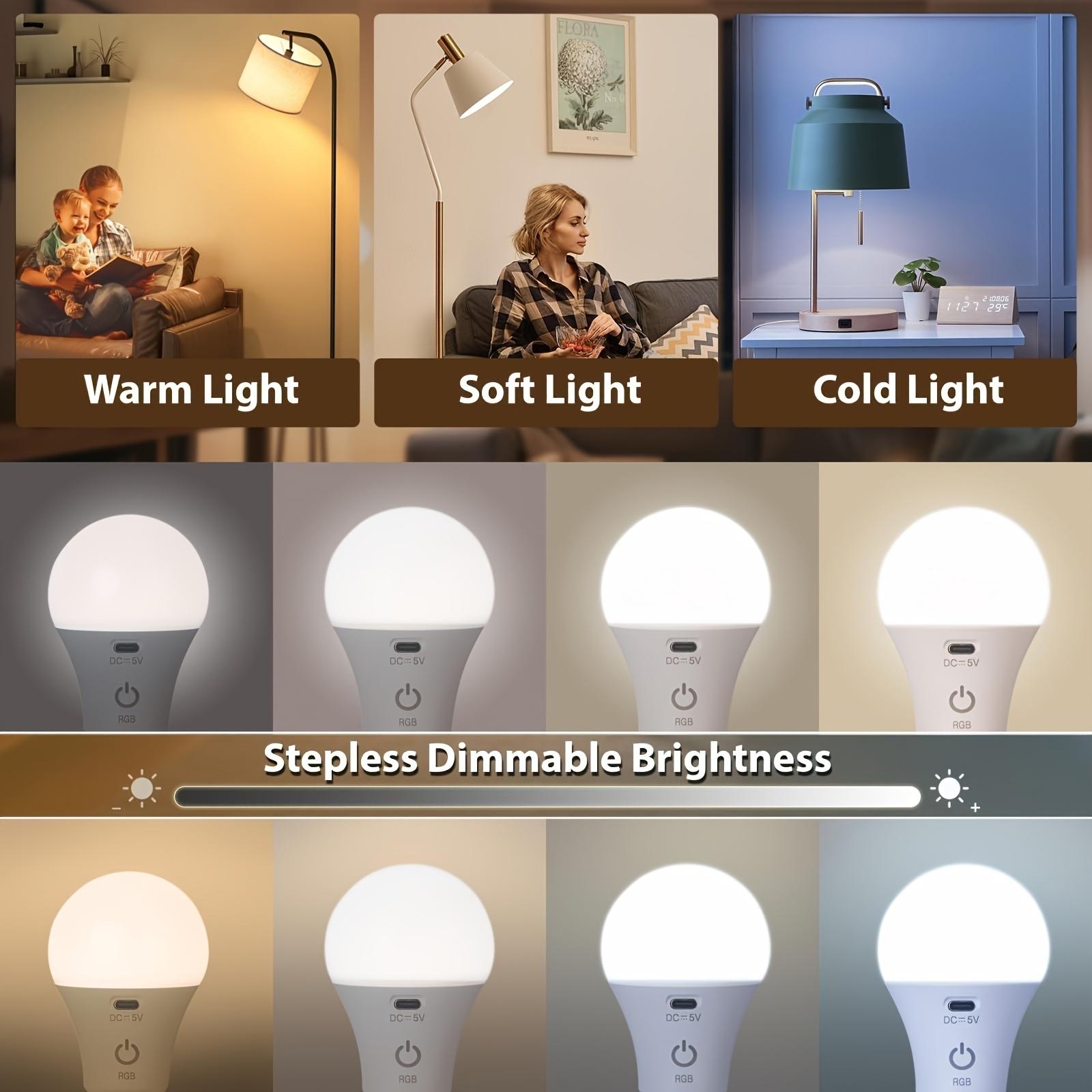 E26/E27 Rechargeable Light Bulbs with Remote Timer and 13 Color Modes Dimmable & Portable Wireless Battery Backup Bulb for Wall Sconces and Table Lamp, Detachable Charging for Non-Hardwired Fixture, Dimmer, Dimmable Led Light, Illuminating Led (1pcs)