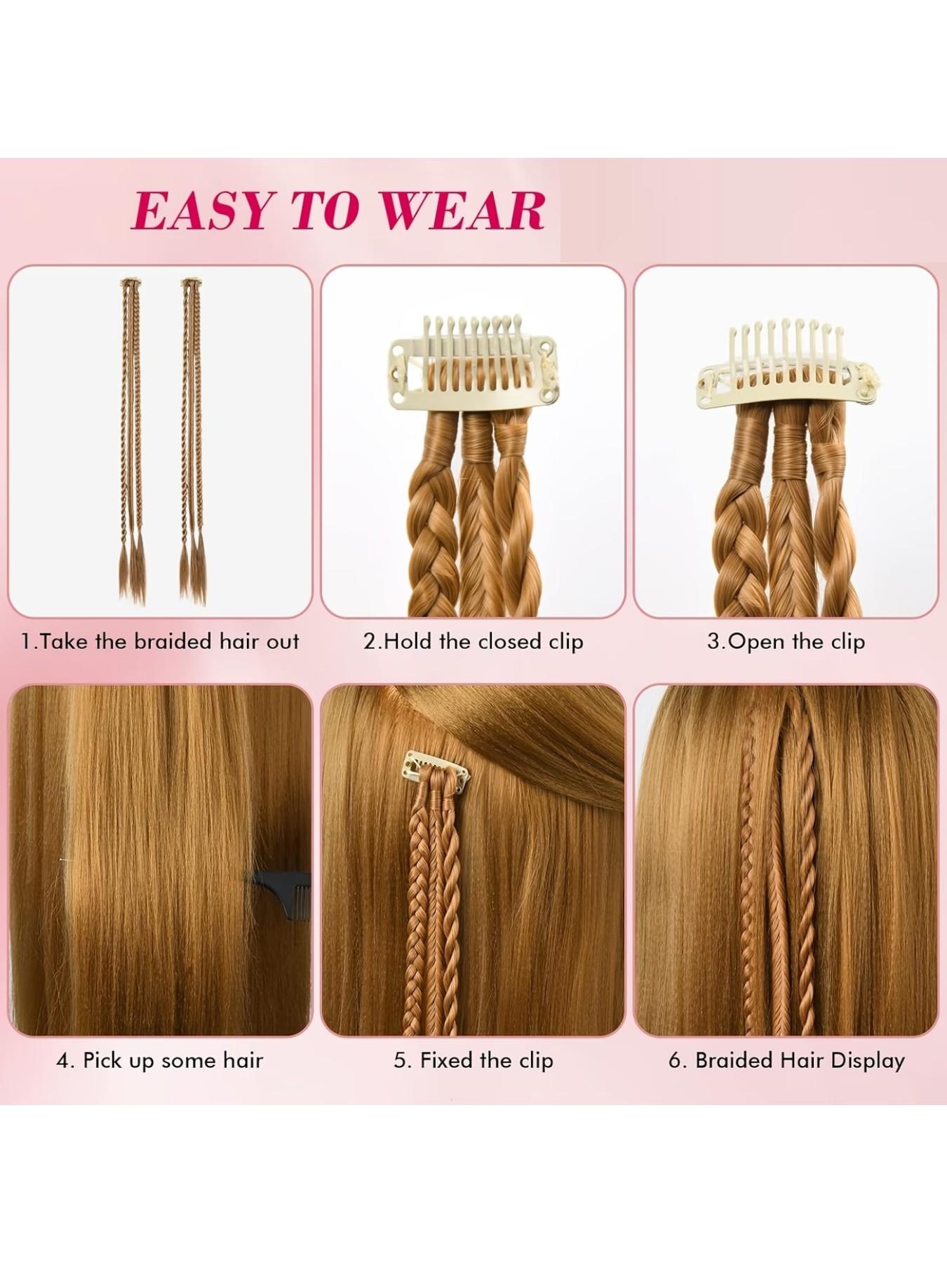 Bb Clip Single Card Three-Strand Braided Synthetic Hair Extension, Punk Style Small Braid, Suitable for Daily, Festival, Party Wear
