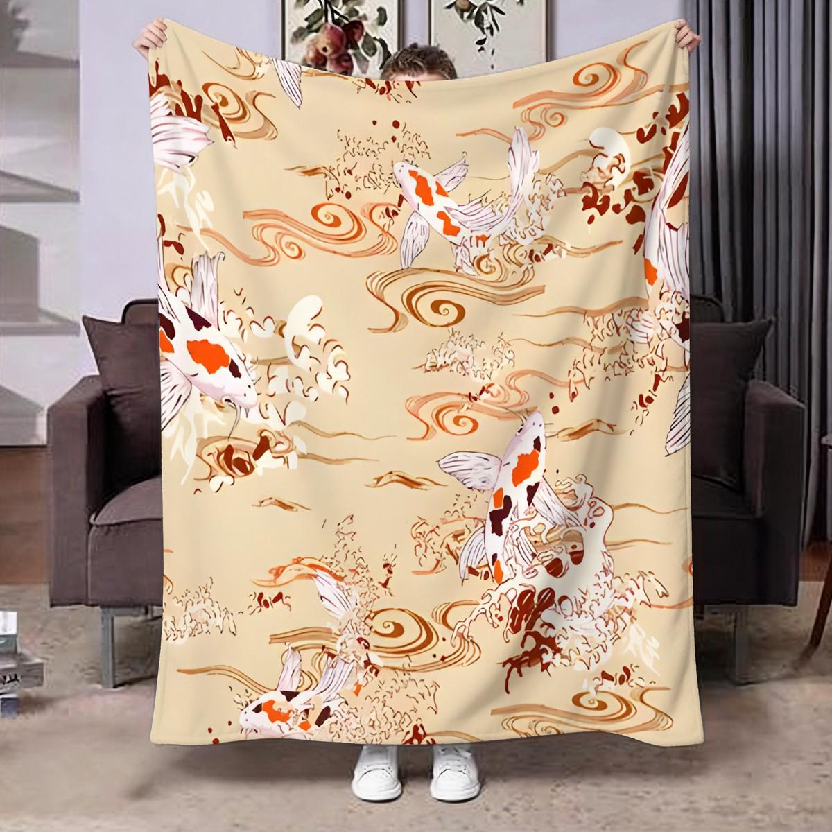 Soft Comfortable Portable Blanket, Koi Fish Cloud Print, Ideal for Bedroom Office Sofa Outdoor, Versatile Gift