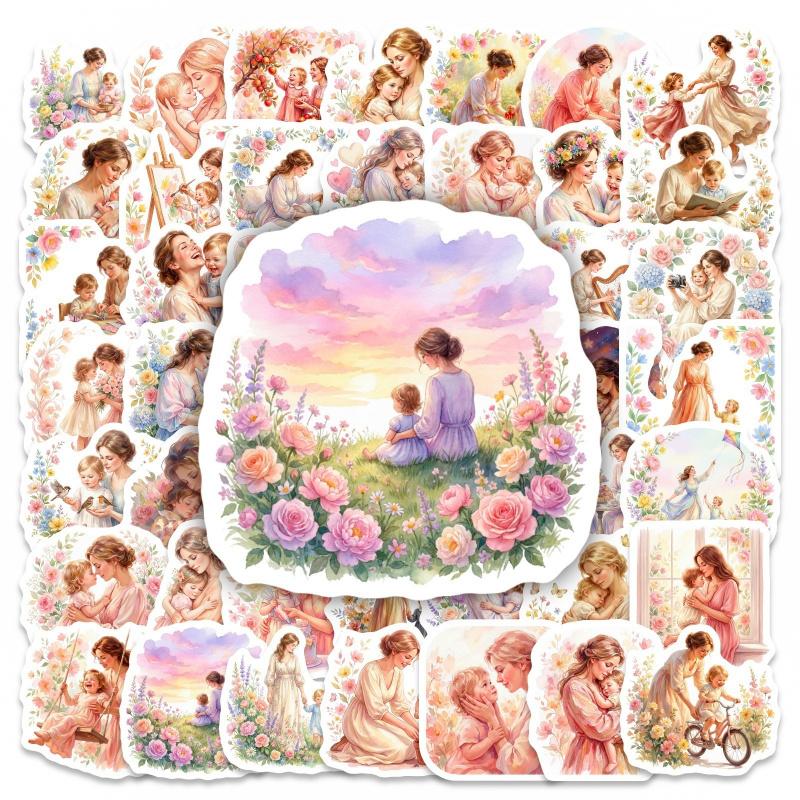 New watercolor Mother's Day floral stickers with motherly love theme, 50 sheets Ins-style gift packaging decoration stickers