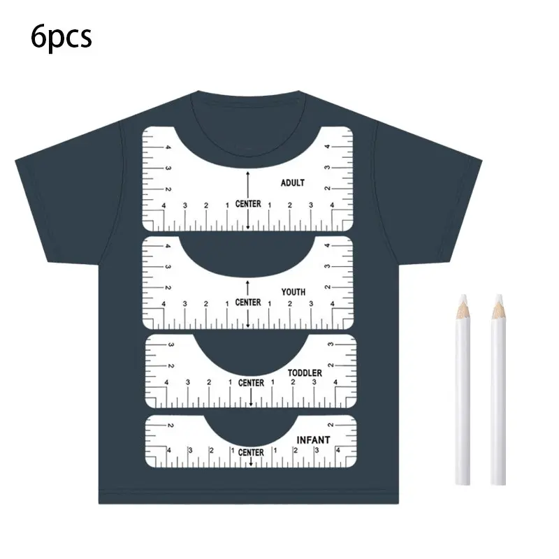 Six-Piece T-Shirt Alignment Ruler Set, Sewing Accessories, Home Sewing Tools, Includes Wax Pen for Measuring and Aligning