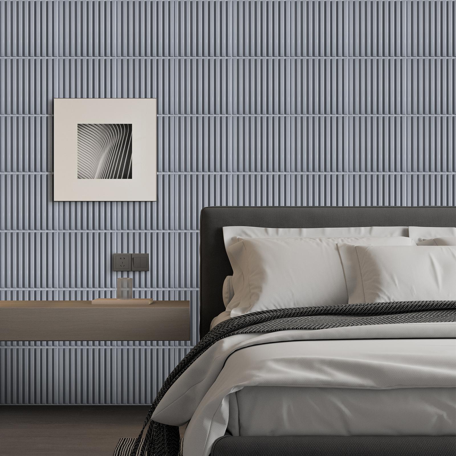 FLOLEOPA 3D Wall Panel Fluted Stripe Design PVC Waterproof Fireproof 11.8x11.8 Inches Decorative Modern Home Interior Vinyl Black for Living Room Bedroom Kitchen Dining Room Backdrop