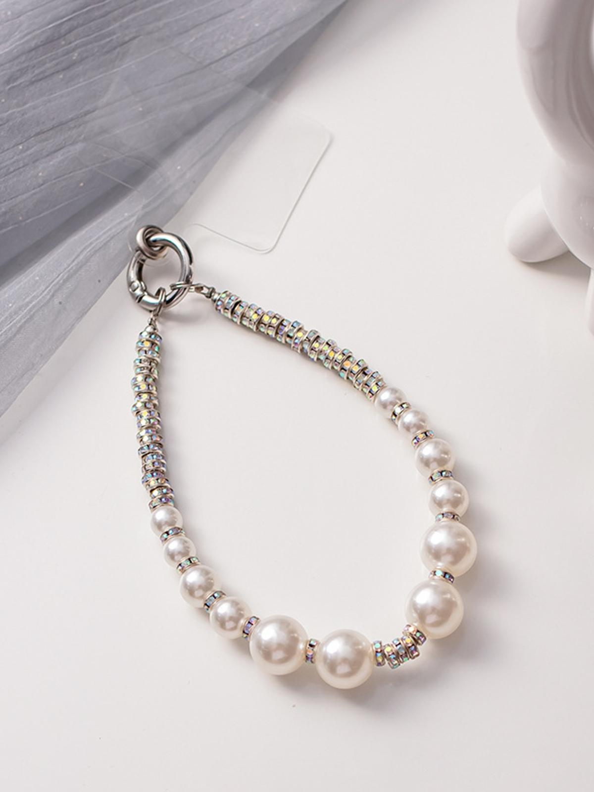 Luxury Pearl & Rhinestone Bag Charm, Sparkling Crystal Faux Pearl Handbag Pendant, Aesthetic Phone Wristlet Keychain Accessory, Perfect Birthday Christmas Valentine's Day Gift for Women Girls, Trendy Bag Decor for Tote Backpack