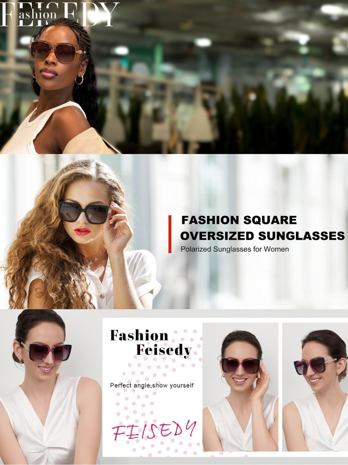 FEISEDY Trendy Polarized Cateye Sunglasses Womens Vintage Oversized Square Sunglasses UV400 Protection B0003