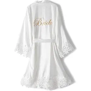 Bridesmaid Robes Rose Gold Bride Robe Wedding Bridesmaid Gift Satin Lace Robe Bridal Dressing Gown Bachelorette Party Pajamas