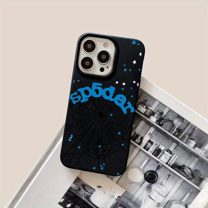 Liquid Large Hole Style Blue Spider Web Pattern Shockproof Protective Phone Case Cover for iPhone 15 15 Plus 15 Pro 15 Pro Max 11-16 Promax