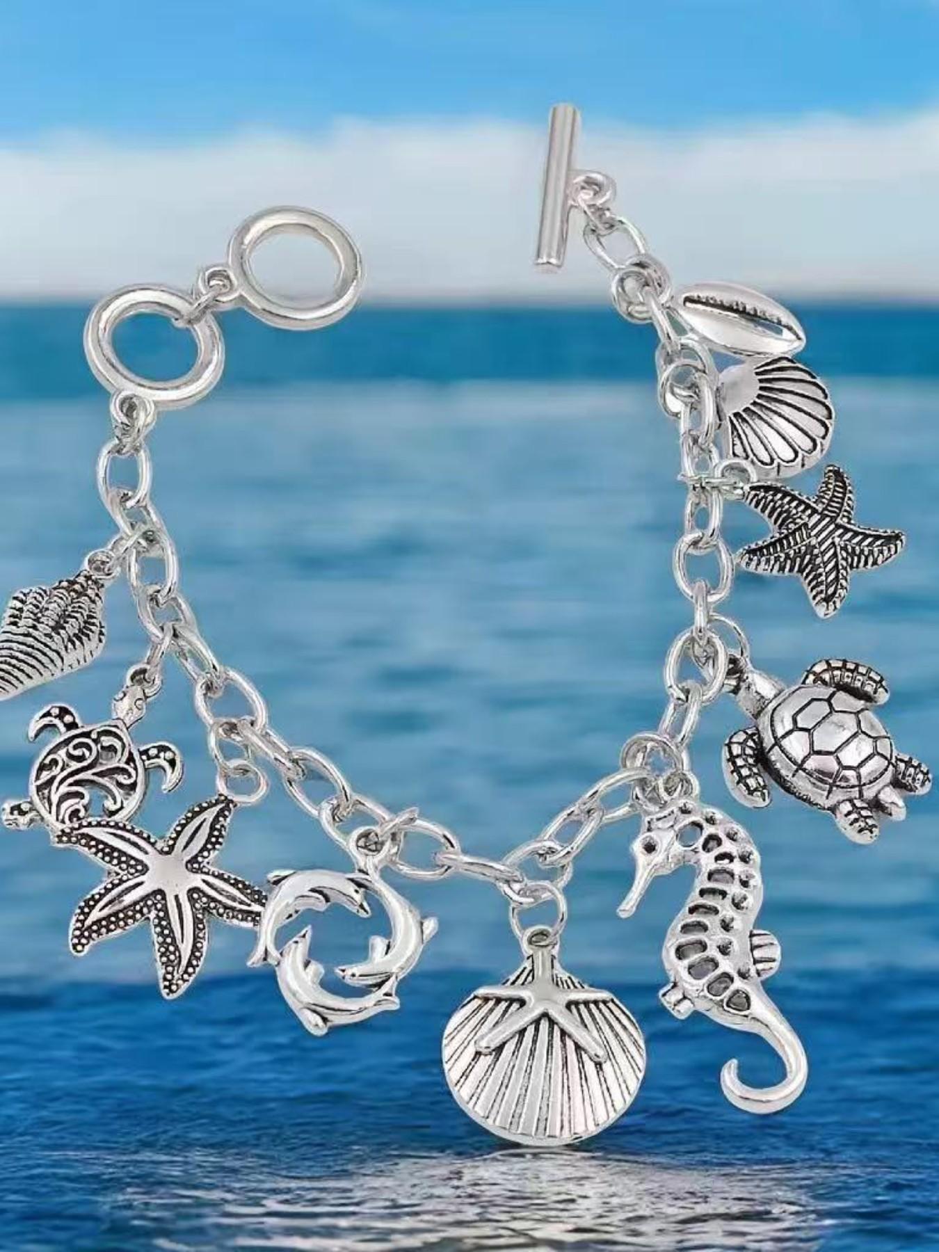 Trendy Turtle Starfish Shell Bracelet, Handmade Vintage Unisex Ocean Theme Jewelry, Stylish Accessory for Men and Women